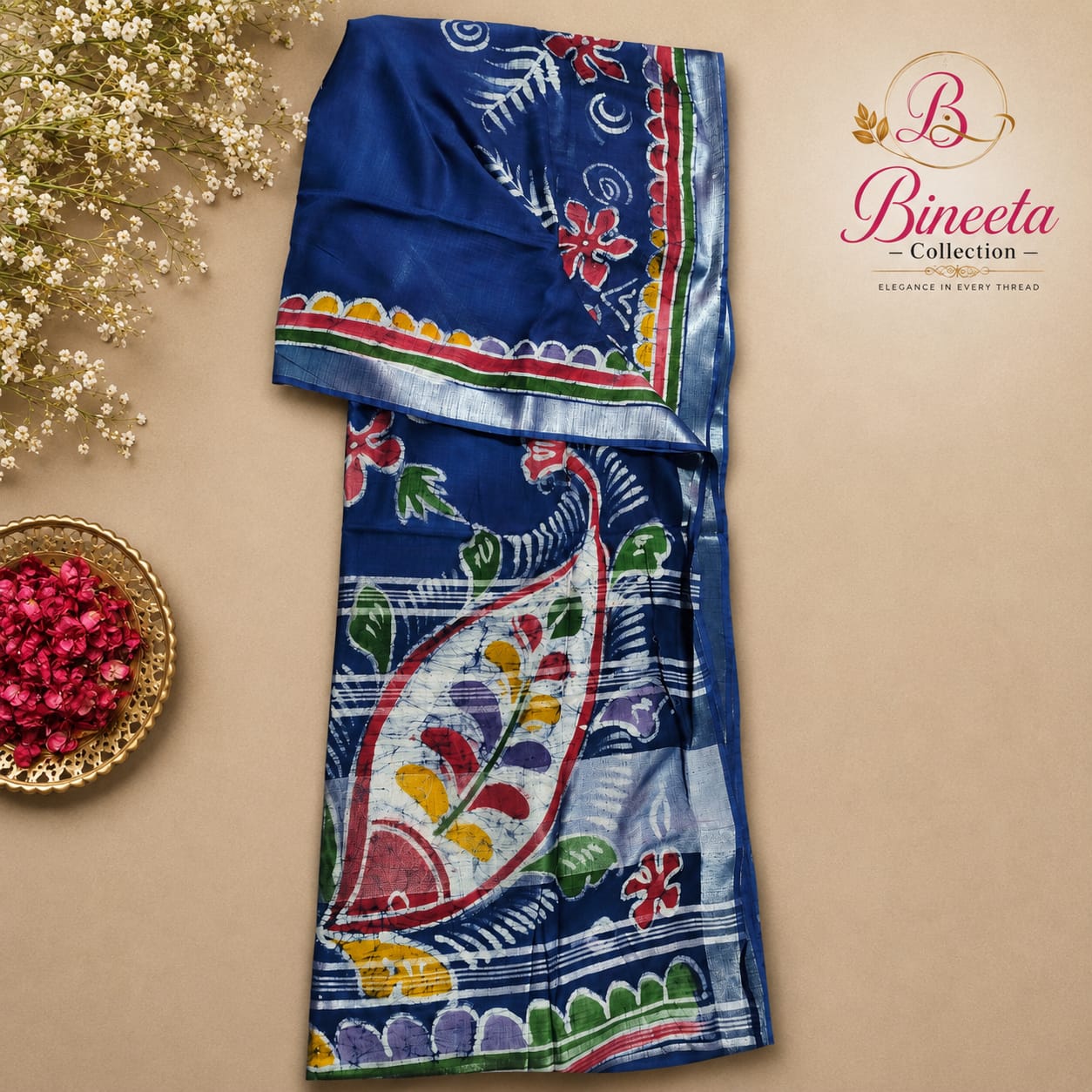 Batik print cotton handloom saree — view 2