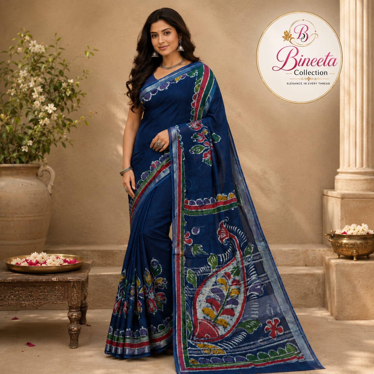 Batik print cotton handloom saree