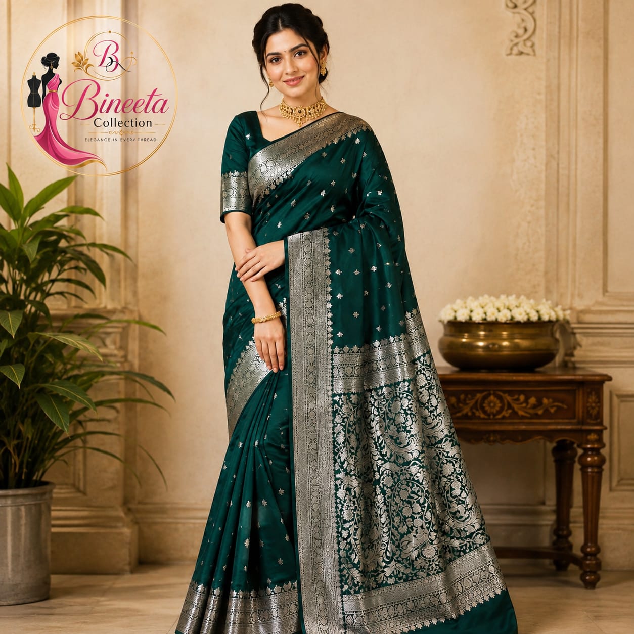 ✨Regal Emerald Green silk saree