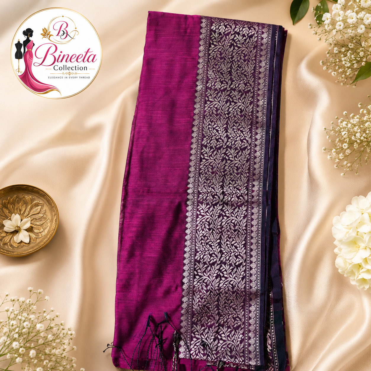 Elegant Handloom Purple Saree with Traditional Woven Border — view 2